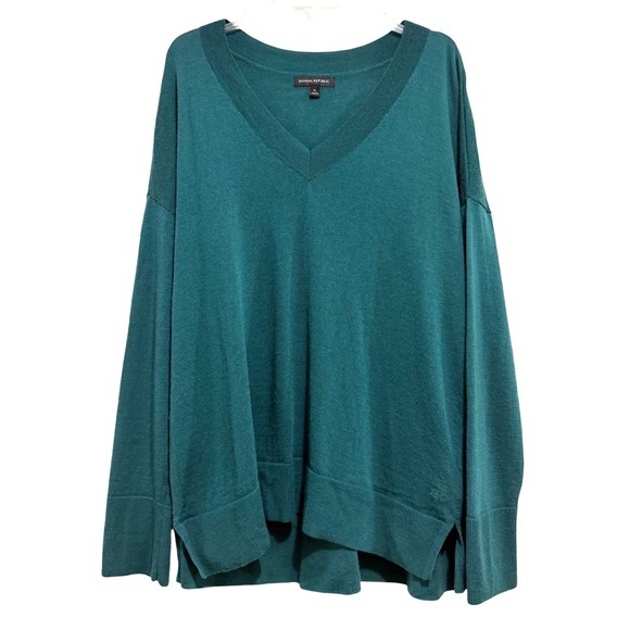 Banana Republic Sweaters - Banana Republic Womens XL Teal Merino Wool Oversized V-Neck Sweater Side Slits